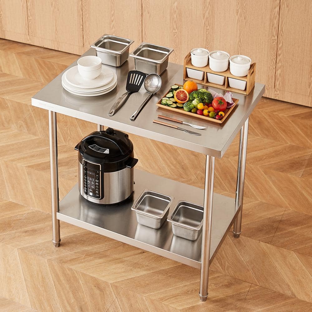 24 x 36 x 34 In. Stainless Steel Commercial Kitchen Prep Table Silver, 750 lbs. Load Capacity with 3-Adjustable Height - Hercitys