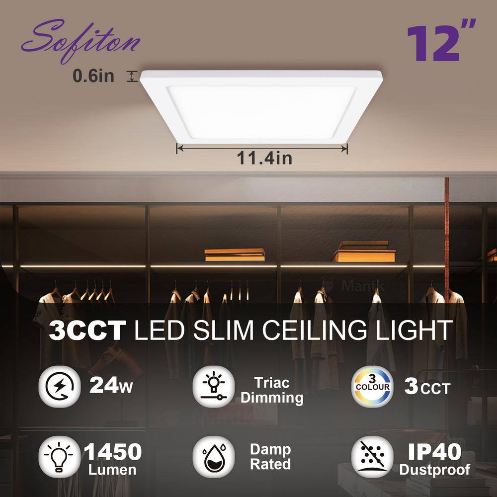 4-Pack 12 in. 24-Watt Integrated LED Flush Mount Light Super Narrow Frame Slim LED Ceiling Light with 3 CCT Selectable - Hercitys
