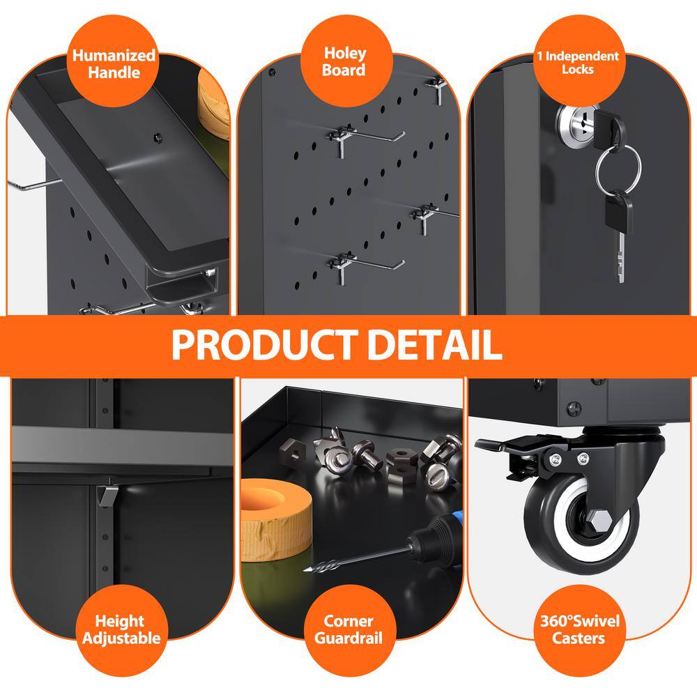 30 in. W x 35.5 in. H x 18 in. D Metal Freestanding Cabinet with Shelf, Pegboard, Side Push Handle in Black - Hercitys