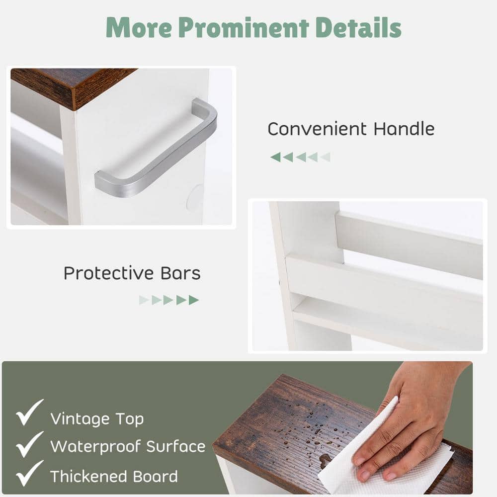 19 in. W White Rolling Kitchen Cart with Handle - Hercitys