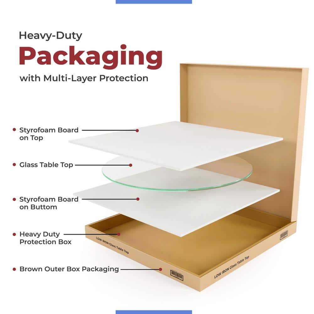 20 in. Clear Round Glass Table Top, 1/2 in. Thickness Tempered Ogee Edge Polished - Hercitys