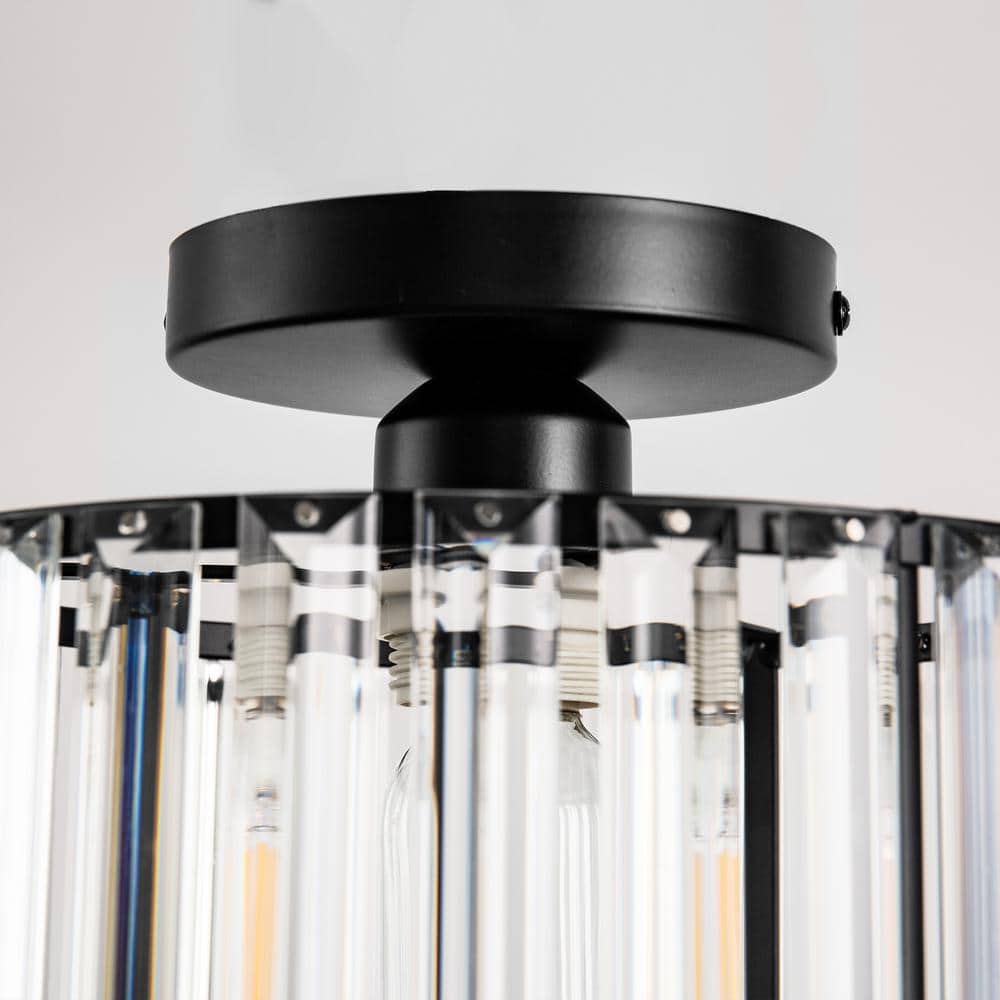 10 in. 1-Light Black Modern Semi-Flush Mount with Crystal Shade and No Bulbs Included - Hercitys