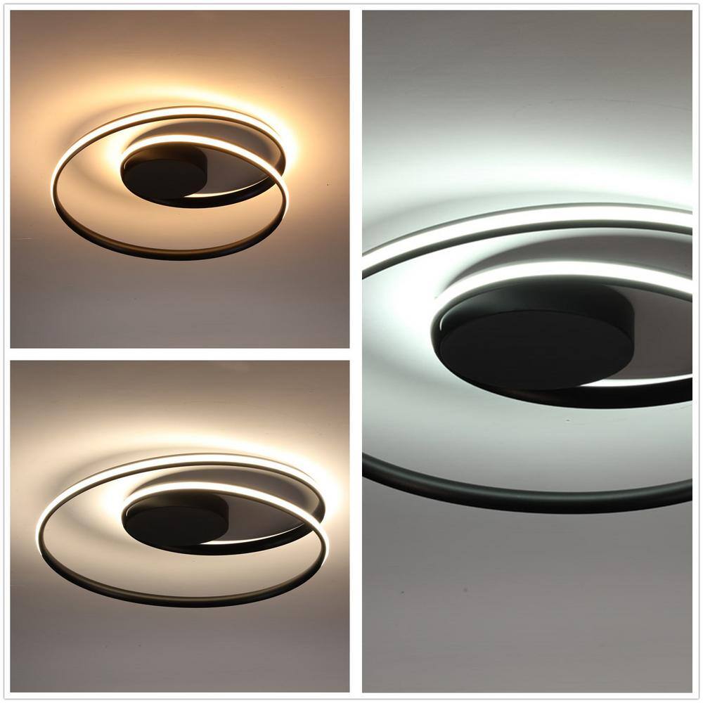 23.62 in. 1-Light Modern Creative Design Black Selectable LED Flush Mount Ceiling Light with Remote Control - Hercitys