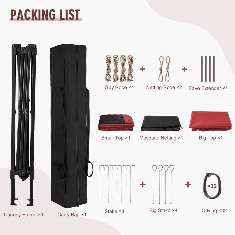 11 ft. x 11 ft. Pop-Up Steel Gazebo with Vented Double Roof, Mosquito Netting, and Carry Bag - Hercitys