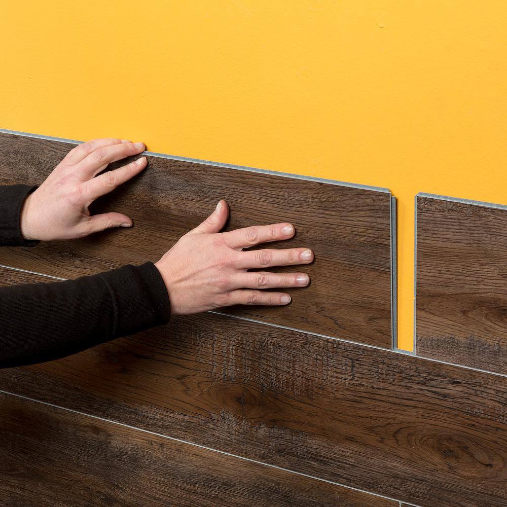 47 in. L x 7.2 in. W Oak Mocha No Grout Vinyl Wall Tile (16.3 sq. ft./case) - Hercitys