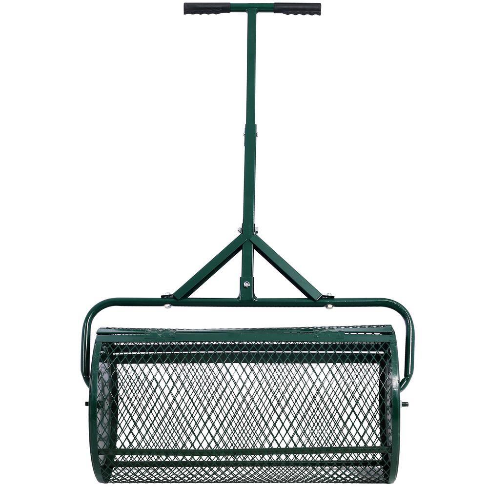 24 in. Steel Handle Peat Moss Spreader, Metal Compost Spreader Metal Mesh (Dia 15.7 in.) - Hercitys