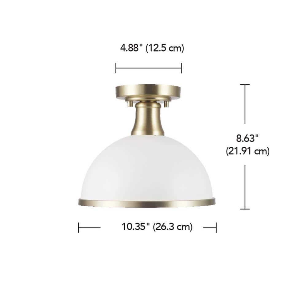10 in. 1-Light Matte White Semi-Flush Mount Ceiling Light with Matte Brass Accents - Hercitys