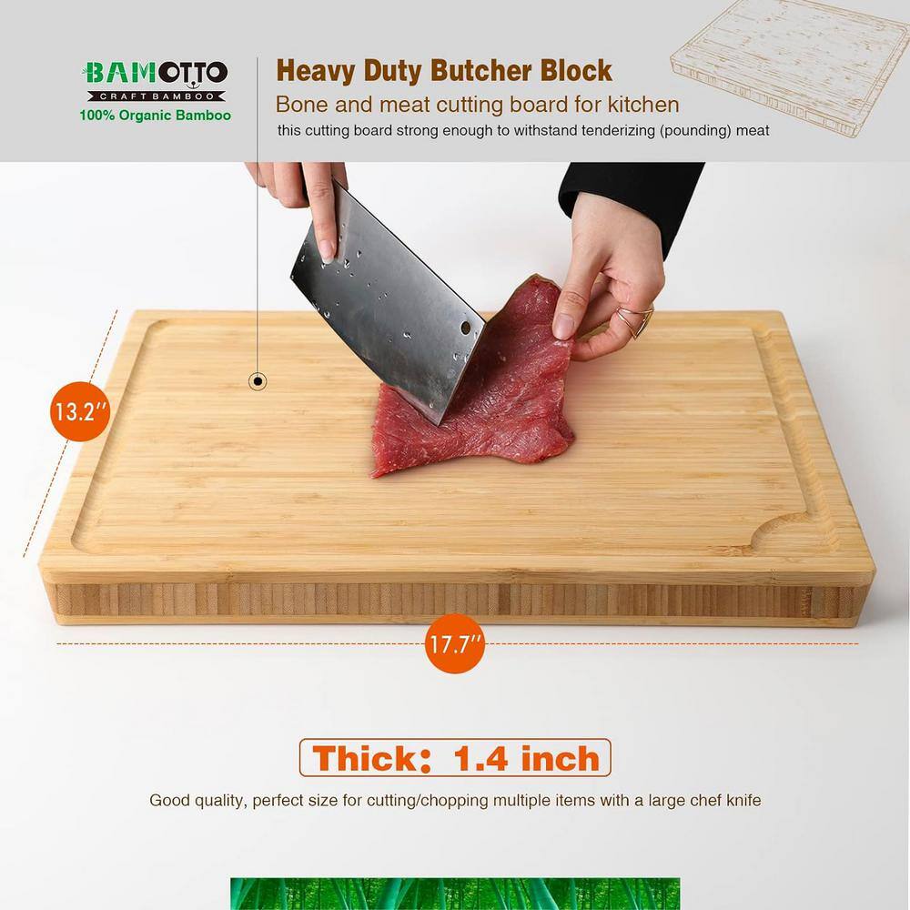 17.7 x 13.2 in. Rectangular Large Bamboo Cutting Board Juice Groove for Kitchen Counter Sink - Hercitys