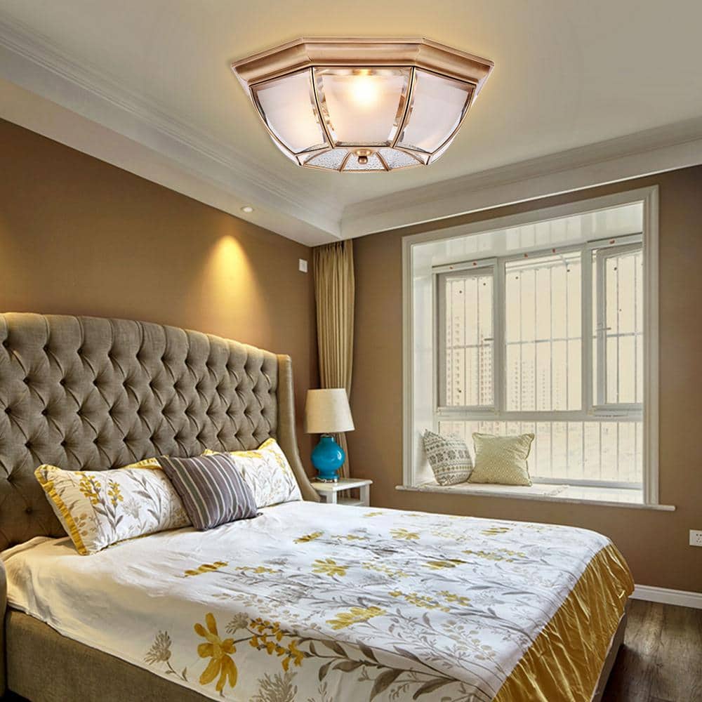 20 in. 4-Light Gold Tiffany Style Flush Mount Ceiling Light with Clear Glass Shade and No Bulbs Included - Hercitys
