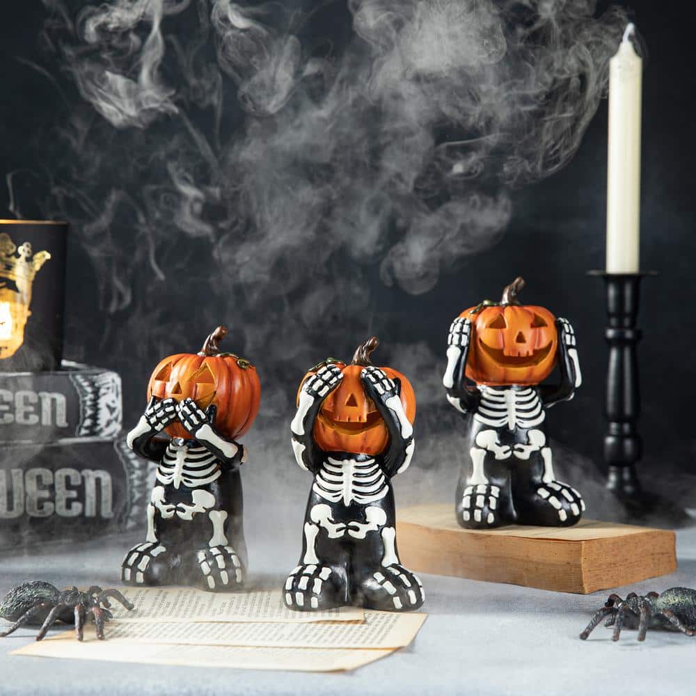 5.75 in. H Halloween Resin Skeleton Pumpkin Table Decor (Set of 3) - Hercitys