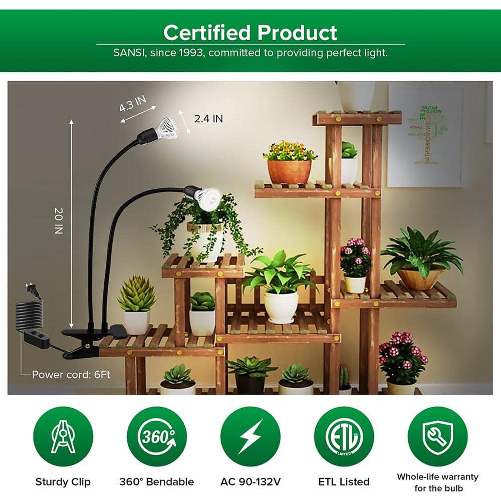300-Watt Equivalence Black Full Spectrum 2-Head Gooseneck LED, 20-Watt Grow Light 4000K Daylight Clip-On High PPFD Plant - Hercitys