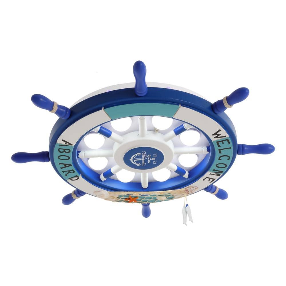 24.4 in. 8-Light Blue and White Modern Ship Rudder Shape Flush Mount Ceiling Light for Kids Room, Bulbs Included - Hercitys