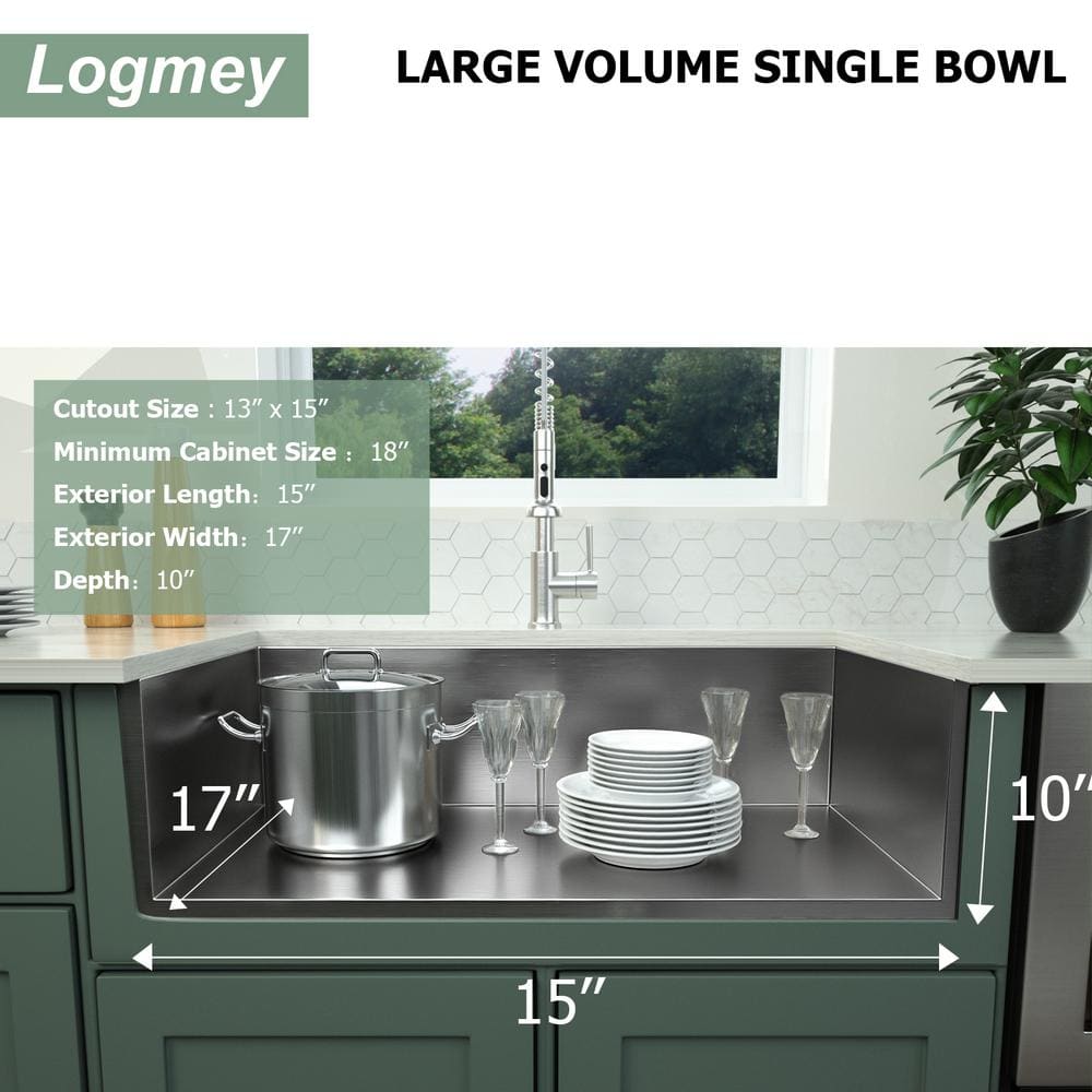 15 in. Small Undermount Sink Single Bowl 16-Gauge Brushed Stainless Steel Kitchen Sink - Hercitys