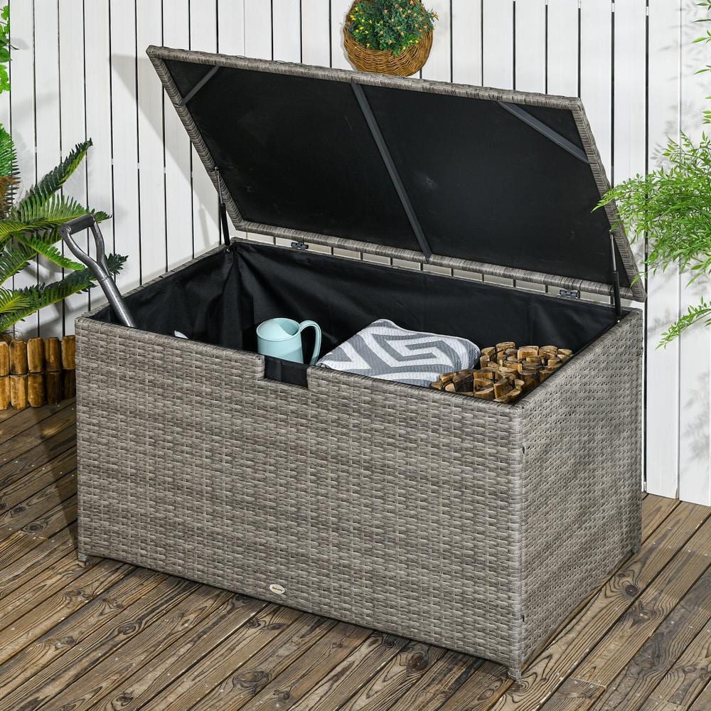 113 Gal. 46 in. x 28.75 in. x 25.5 in. Gray Rattan Deck Box - Hercitys