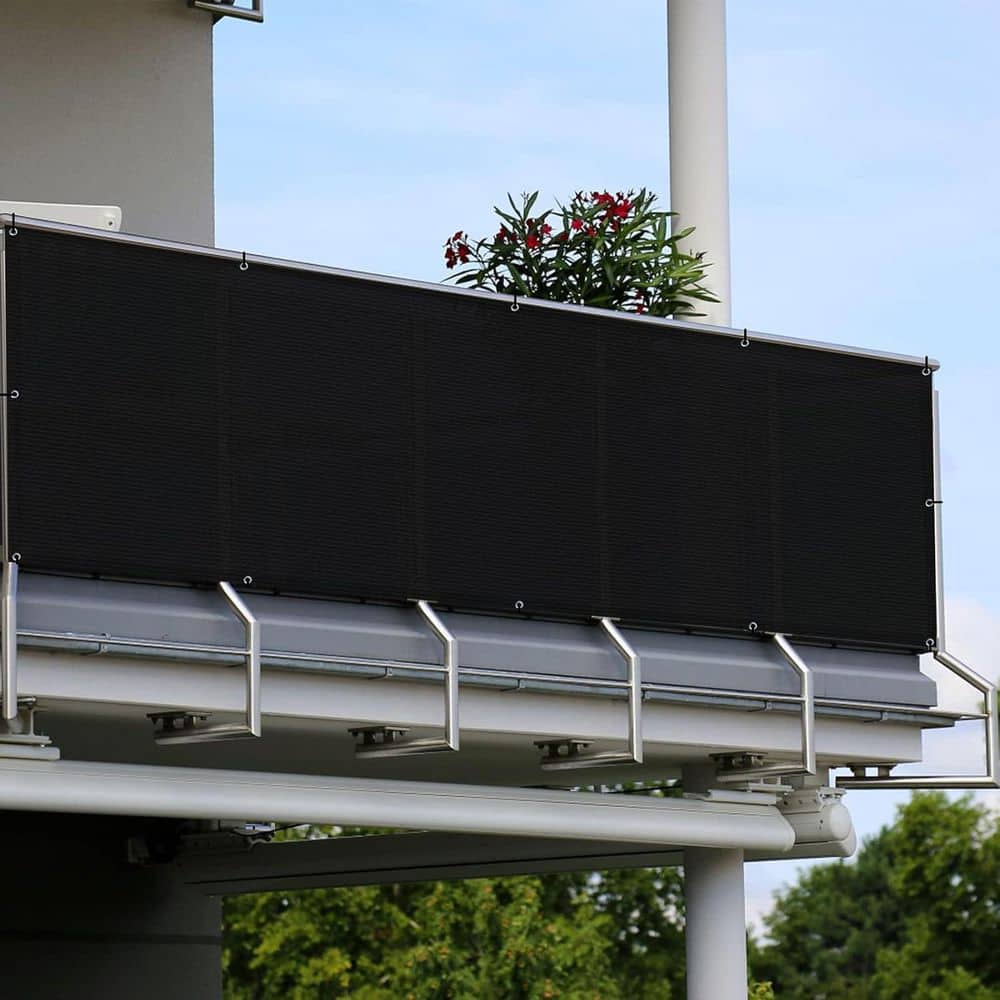 36 in. HDPE Black Plastic Balcony Privacy Fence with UV Protection Garden Fence, 90% Shade Netting - Hercitys