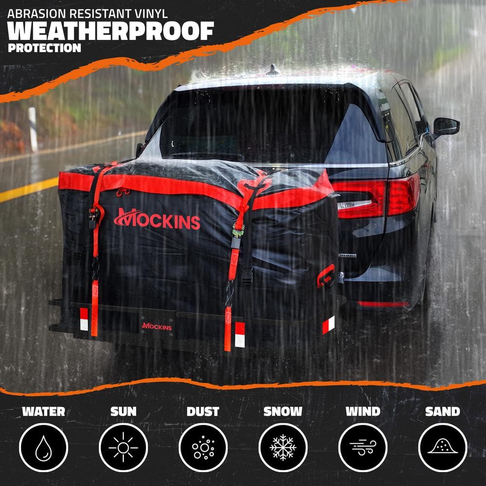 15 cu. ft. Waterproof Cargo Carrier Bag 48 in. x 31 in. x 18 in. Hitch Cargo Bag and 4-Pack Cubes, Red - Hercitys