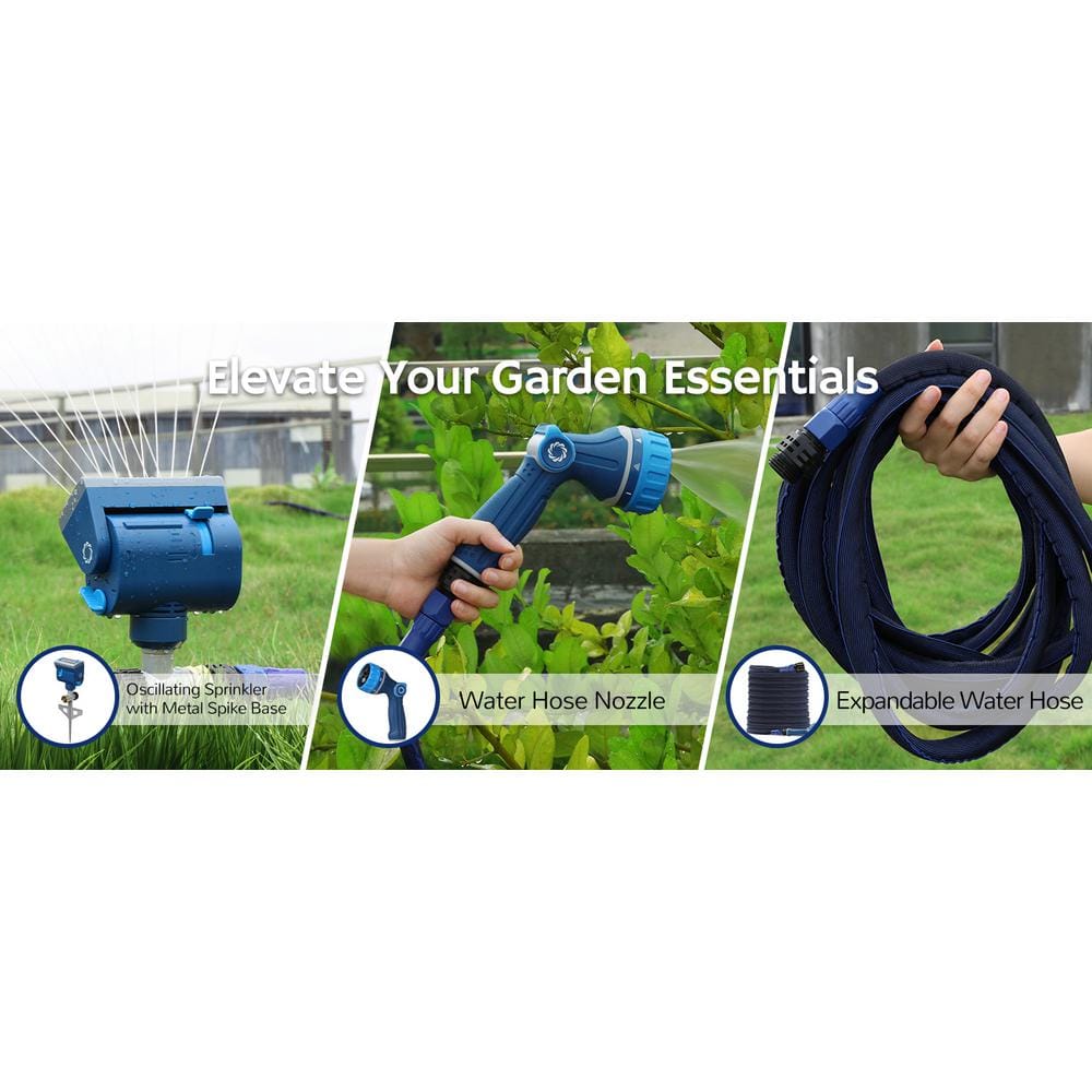 4,069 sq. ft. Oscillating Sprinkler with Metal Step Spike and Quick Connect Adapter Set, Control Watering Range, Blue - Hercitys