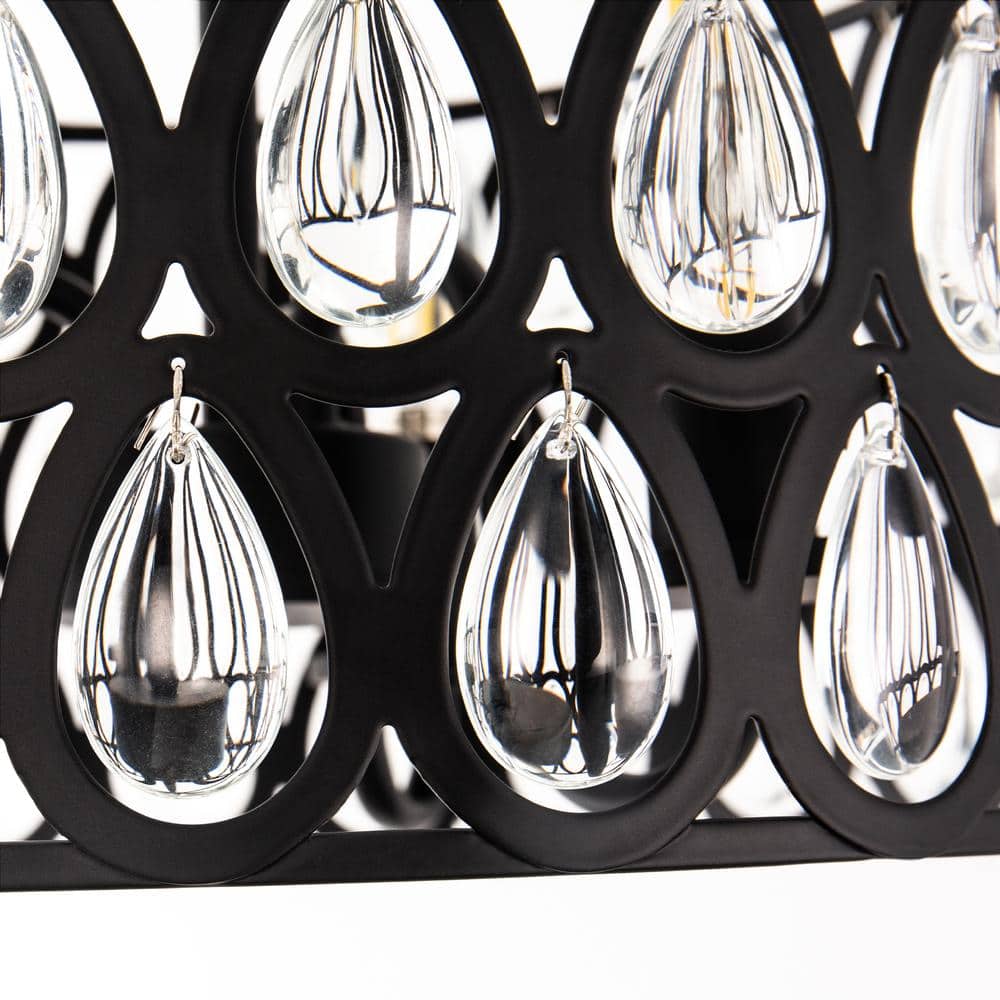 12 in. 3-Light Matte Black Semi-Flush Mount Ceiling Light with Teardrop Crystal Accents, E12 Base, No Bulbs Included - Hercitys