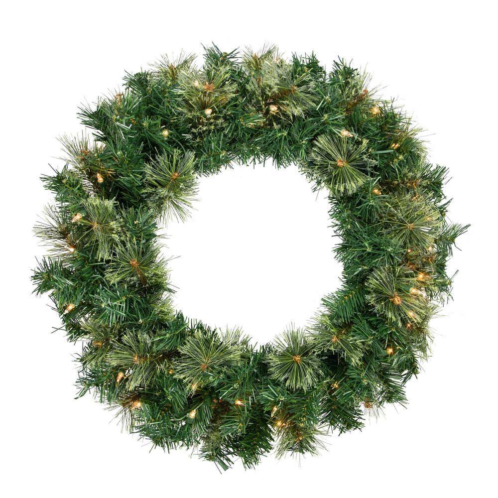 24 in. Green Pre-Lit Oregon Cashmere Pine Artificial Christmas Wreath 24 in. Clear Lights - Hercitys