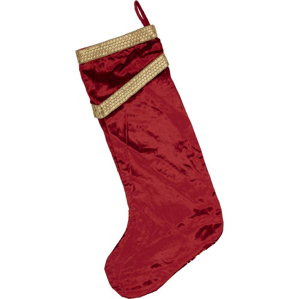 20 in. Viscose Yule Christmas Red Glam Decor Stocking - Hercitys