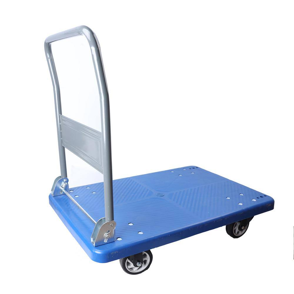 15.87 cu. ft. Camel Grey Blue Folding Metal Garden Cart with PU Wheels and Swivel Push Handle Flat Bed Wagon - Hercitys