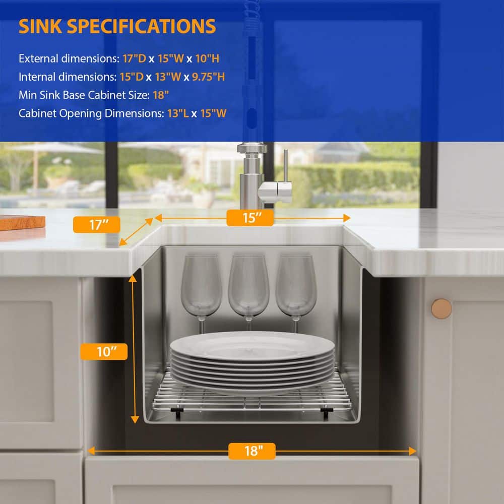 16-Gauge Stainless Steel 15 in. Undermount Bar Sink in Brushed Nickel with Strainer - Hercitys