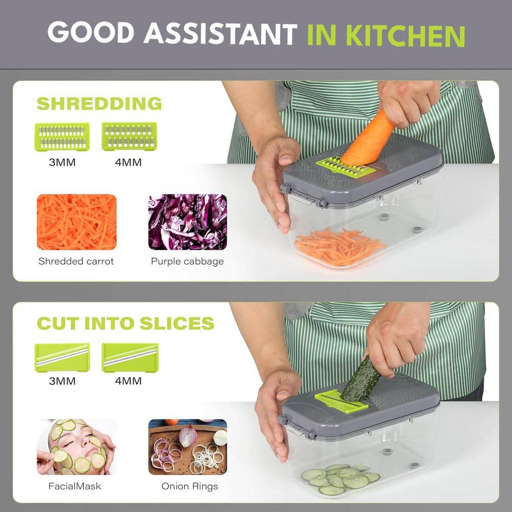 22-in-1 Vegetable Chopper with Container, Multi Kitchen Tool with Lemon Squeezer-13 Blades - Hercitys