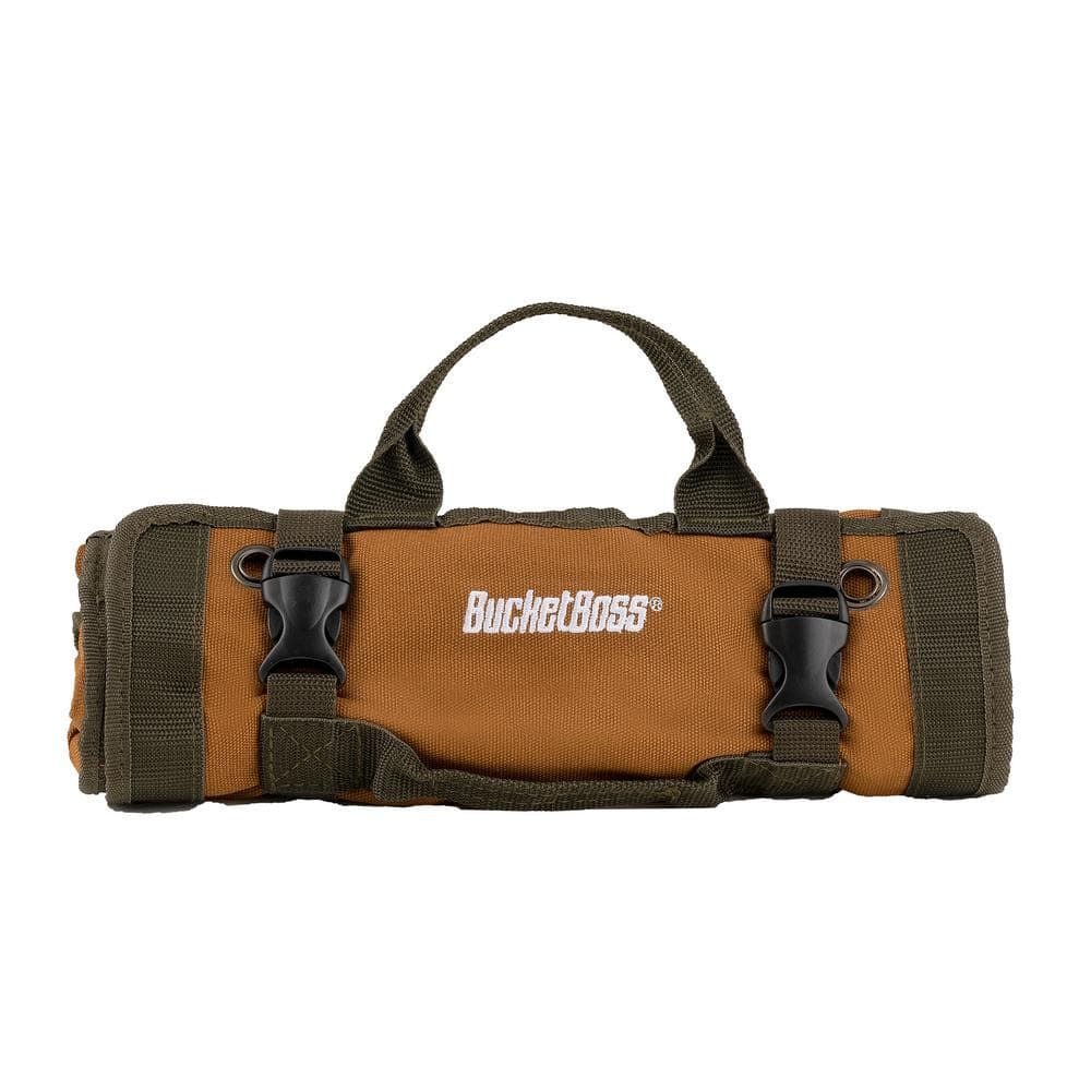 27 in. Super Tool Roll with 6 Zippered Pockets in Brown - Hercitys