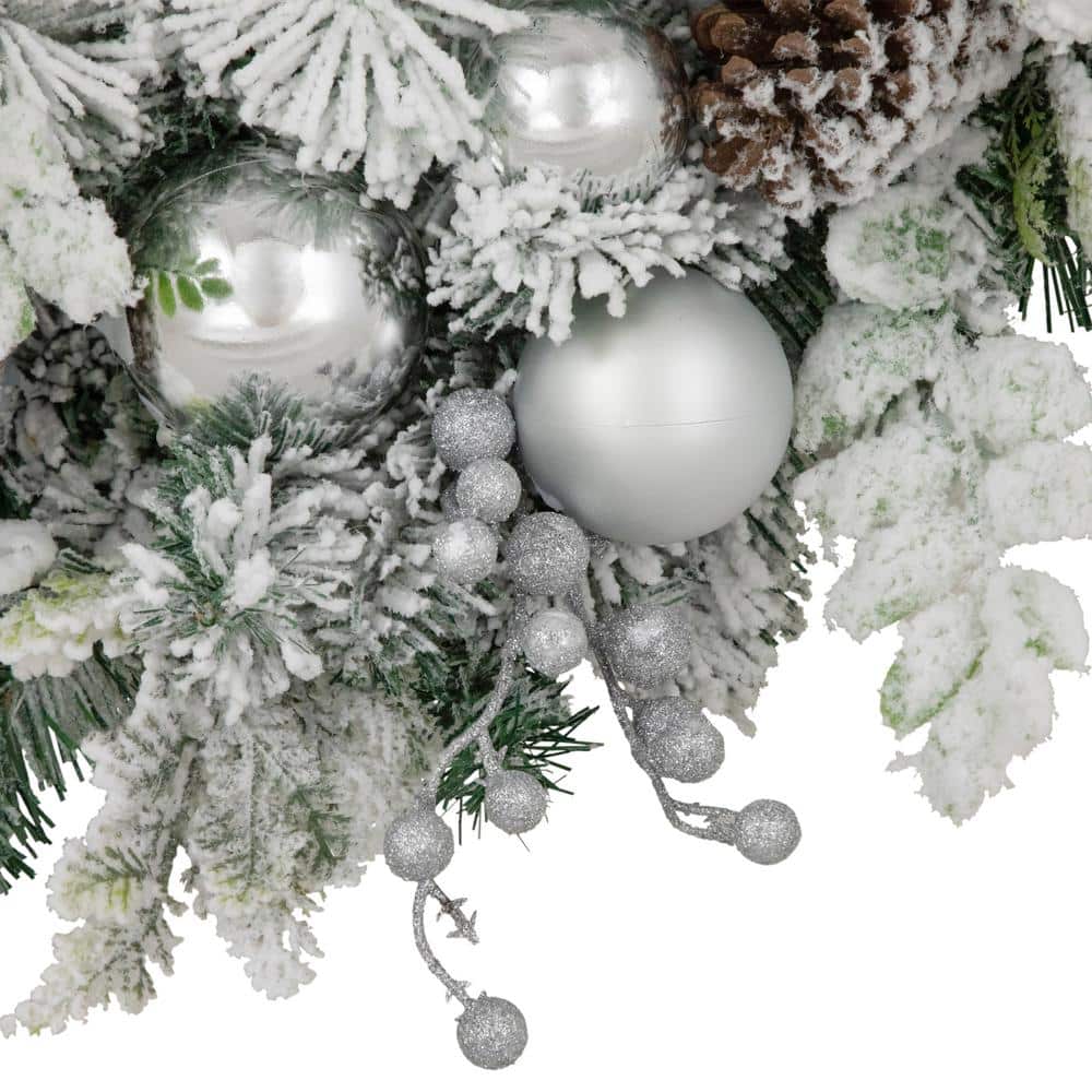 30 in. Unlit Glitter and Frosted Foliage Artificial Christmas Wreath with Bow - Hercitys