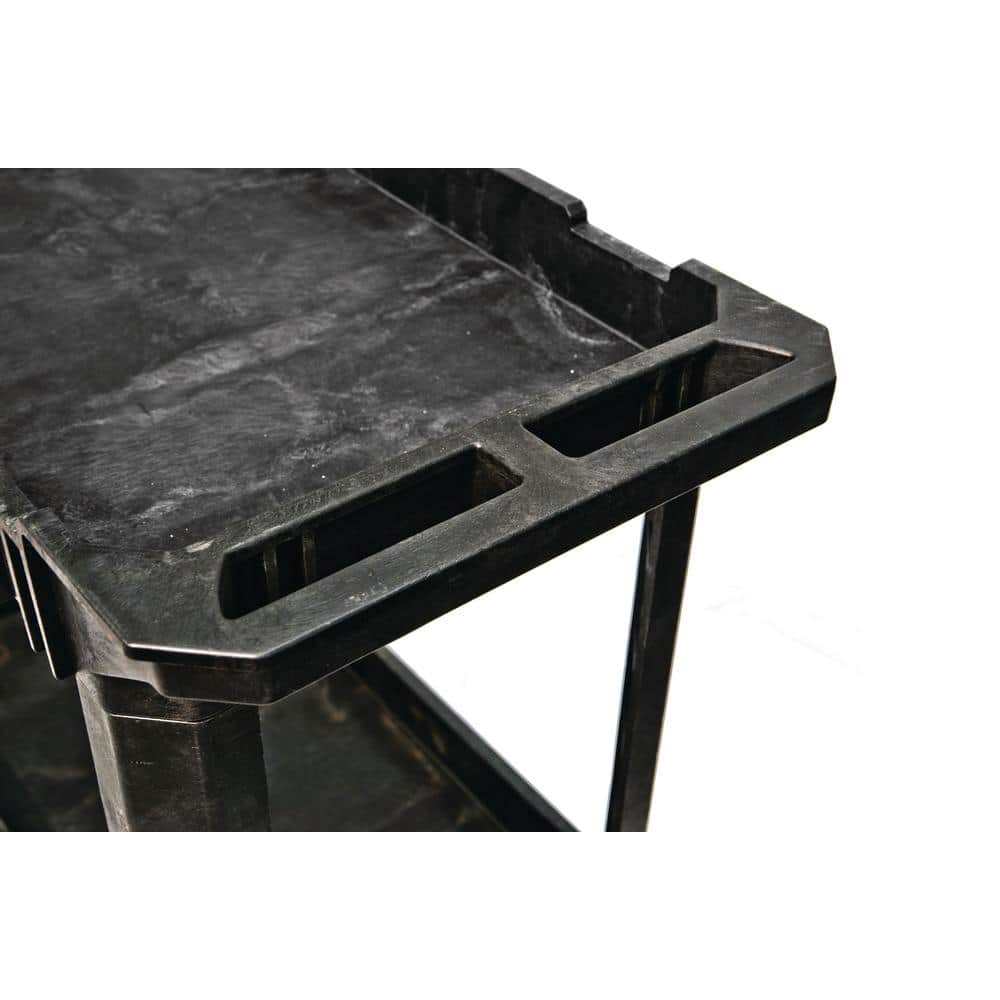2-Tier Plastic 4-Wheeled Service Cart in Black - Hercitys