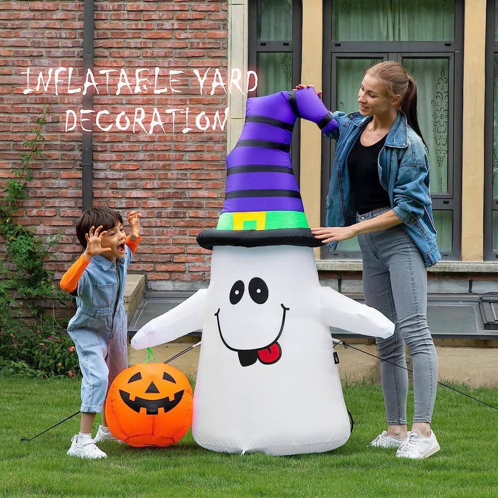 5 ft. Height Halloween Inflatable LED Lighted White Ghost with Pumpkin Lantern - Hercitys