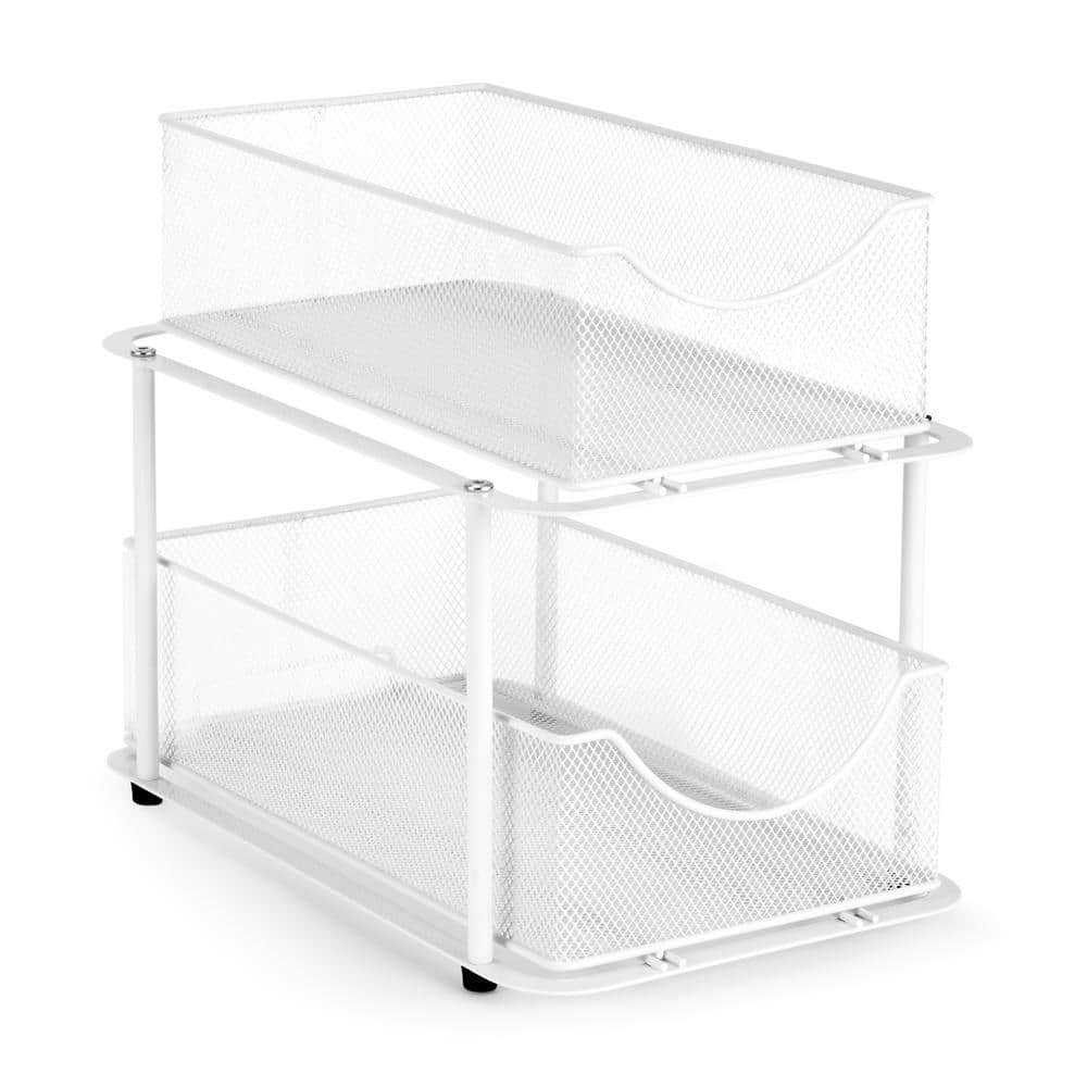 2 Tier White Metal Mesh Sliding Drawers Organizer Baskets - Hercitys