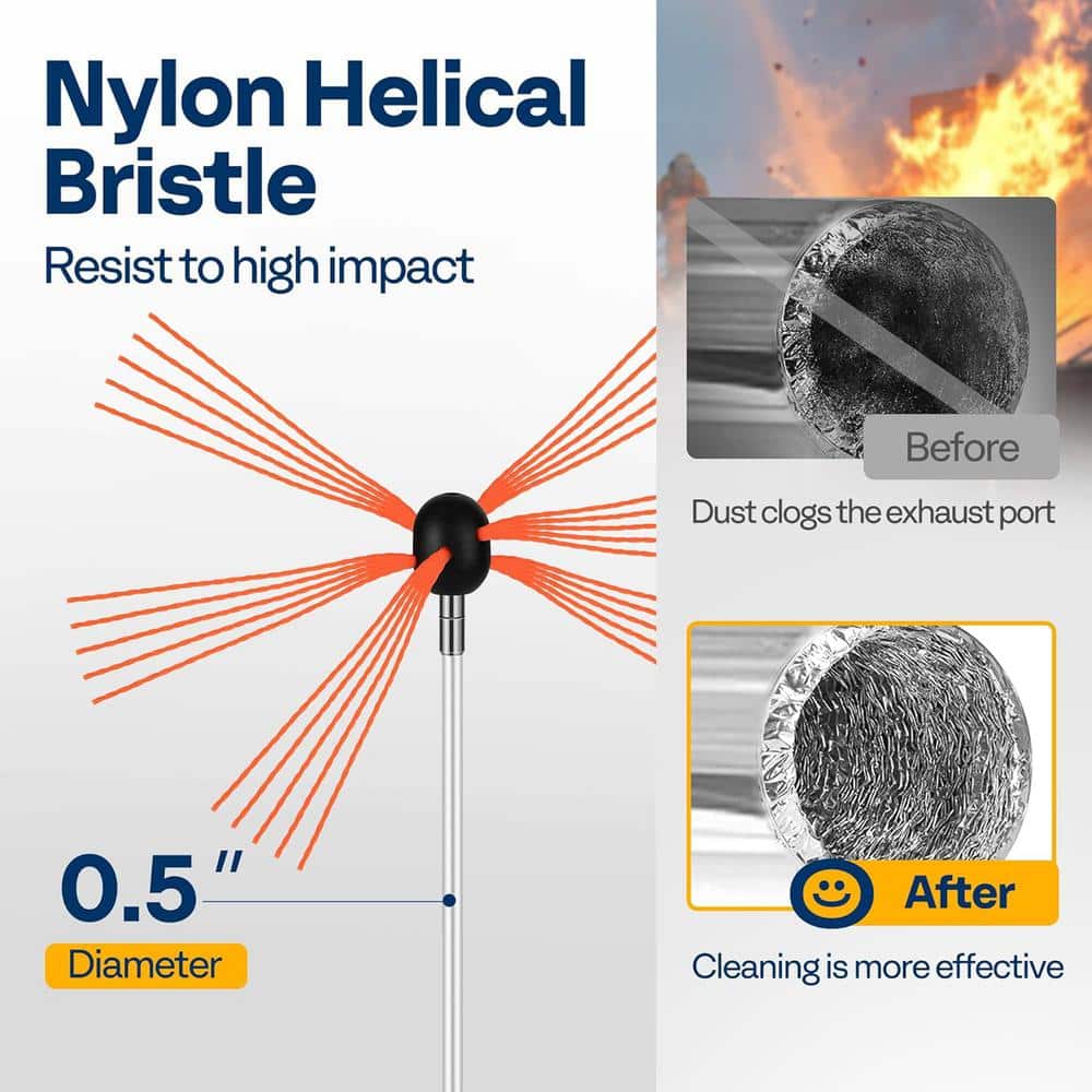 26 Feet Fireplace Cleaner Flexible Chimney Sweep Kit with 8 Rods and 3 Replaceable Bristles - Hercitys