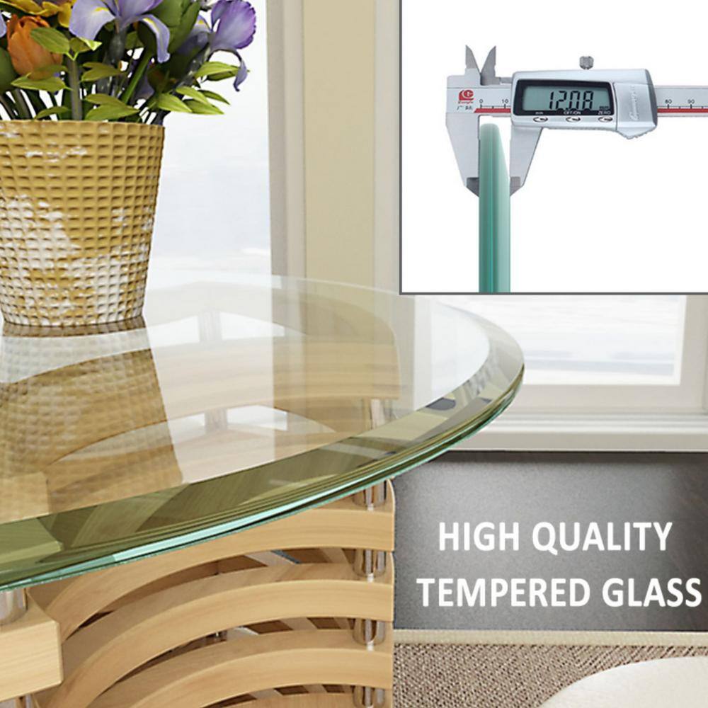 35.8 in. Round 0.47 in. Thick Tempered Glass Table Top with Beveled Polished Edge, Clear - Hercitys