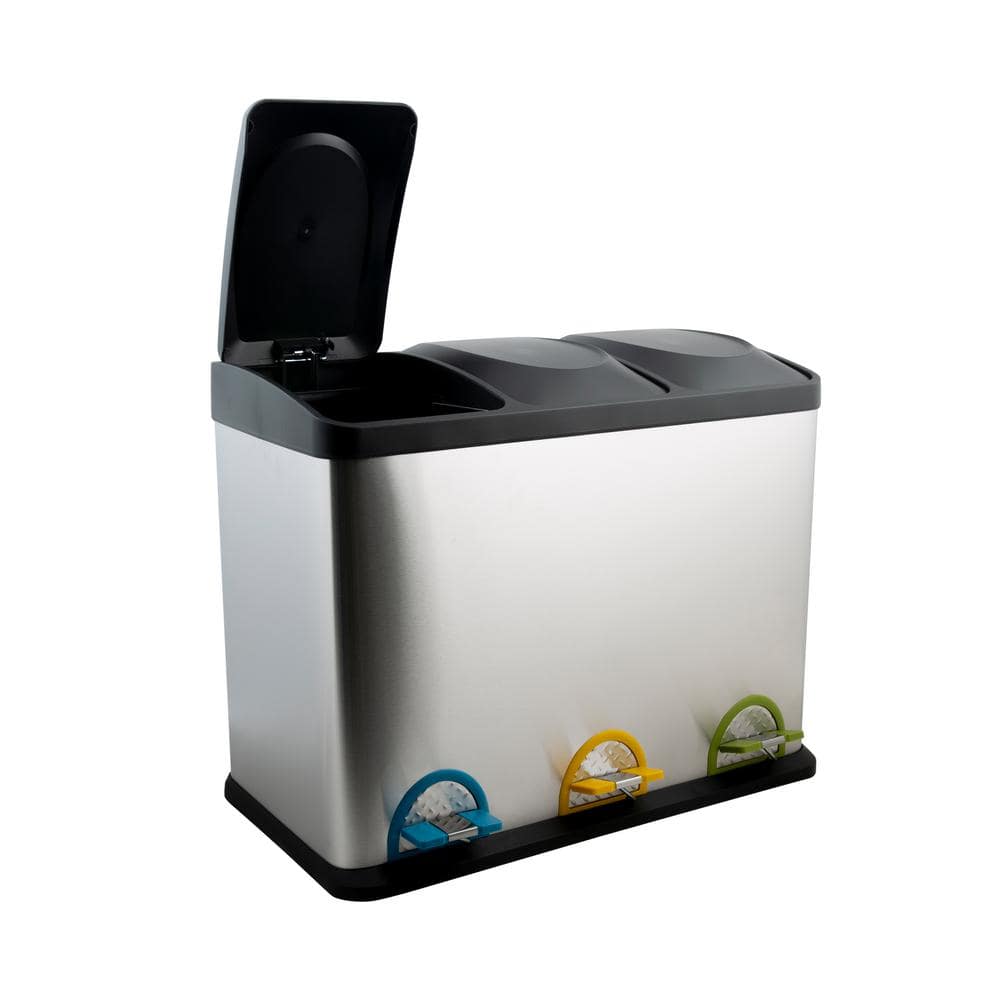 24 in. 11.89 Gal. Stainless Steel Silver Step-On Recycle Bin Waste Containers - Hercitys