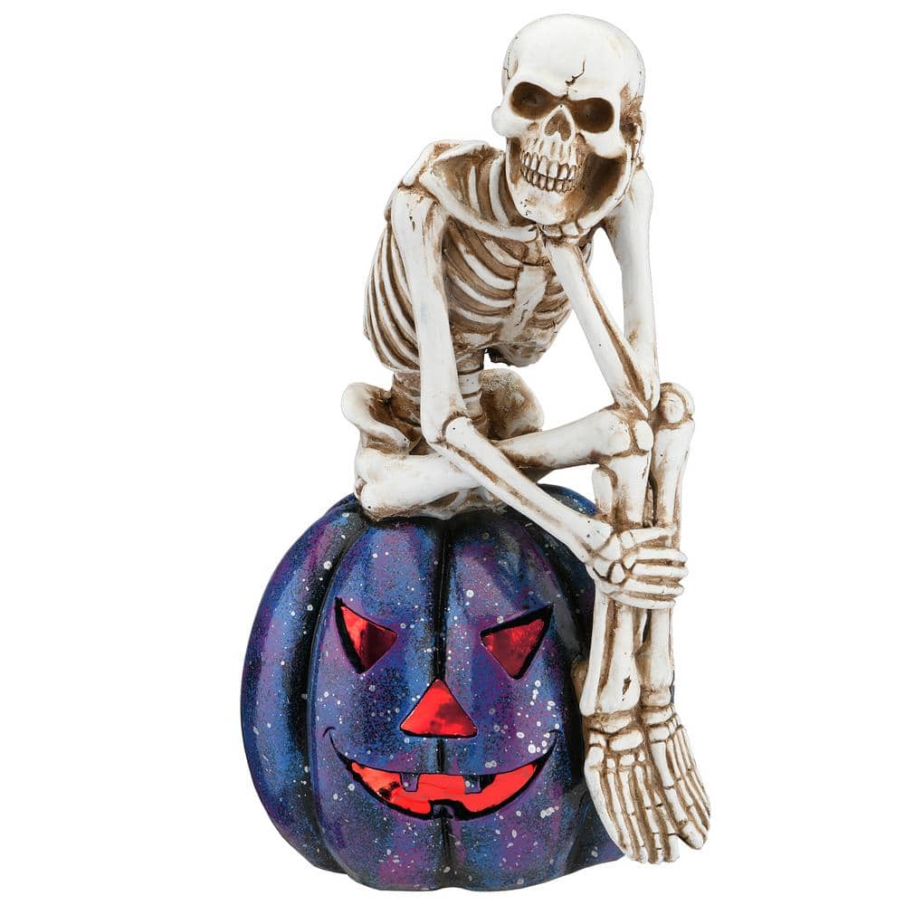 11 in. LED Lit Skeleton on Purple Galaxy Pumpkin, Battery Operated - Hercitys