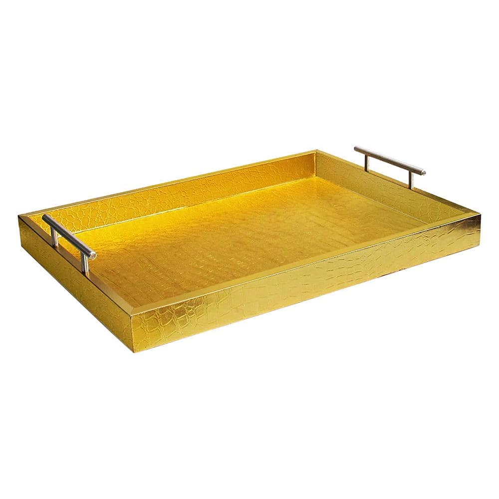 19 in. x 3 in. x 14 in. Alligator Gold MDF Rectangle Serving Tray with Handles - Hercitys