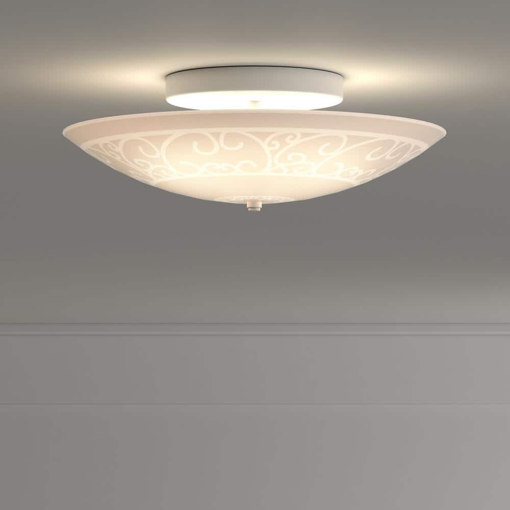 2-Light White with Scroll Design Semi-Flush Mount - Hercitys