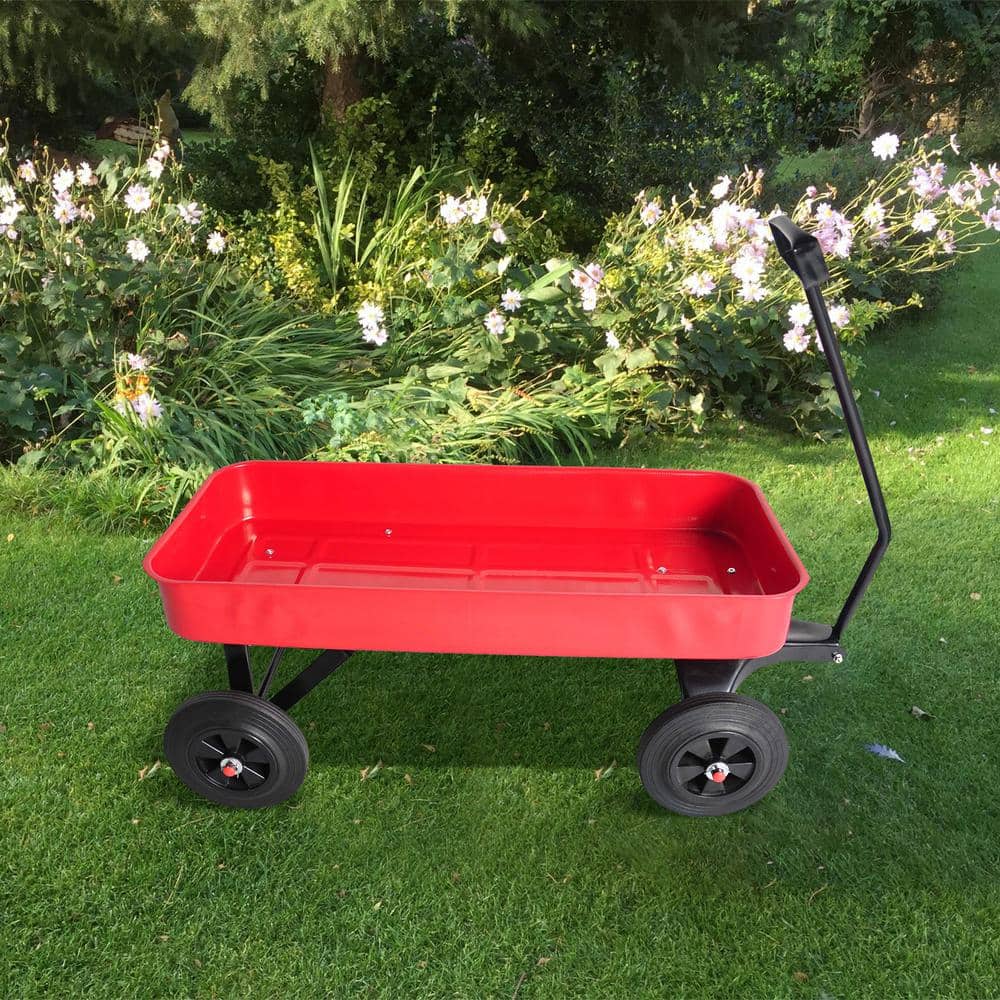 1.1 cu. ft. Red Steel Garden Cart, Cargo Wagon, - Hercitys