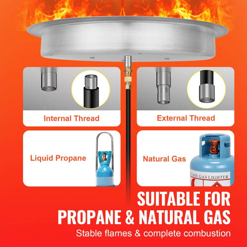 19 in. Round Drop-in Fire Pit Pan, Stainless Steel Fire Pit Burner, Natural & Propane Gas Fire Pan 92,000 BTU with Lid - Hercitys