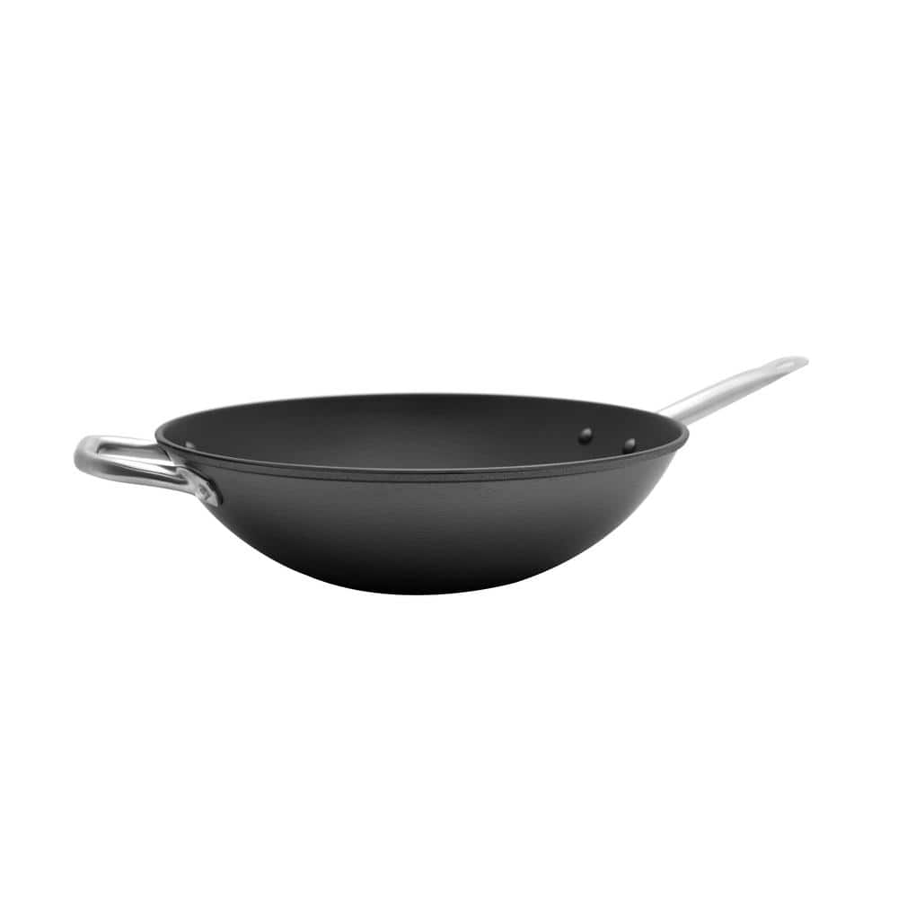 14 in. Light Cast Iron Pre-Seasoned Wok with Helper Handle - Hercitys
