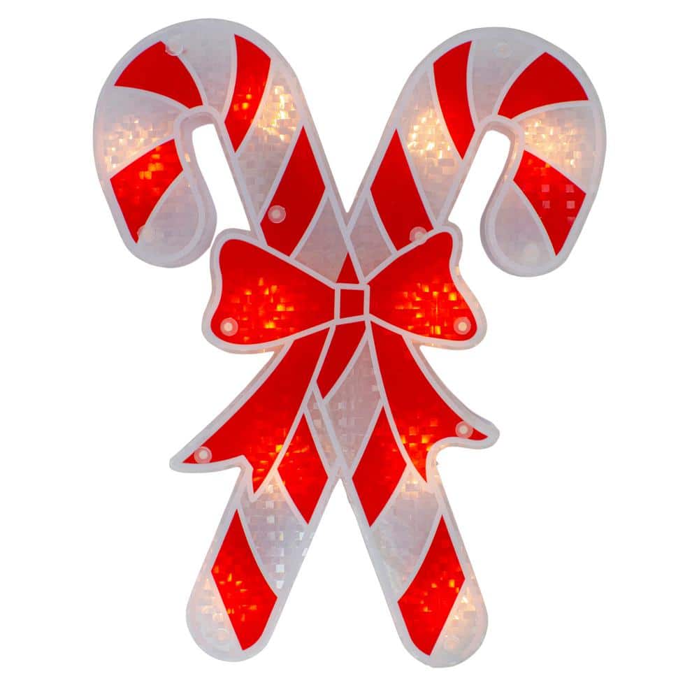 12 in. Lighted Red and White Holographic Candy Cane Christmas Window Silhouette Decor - Hercitys