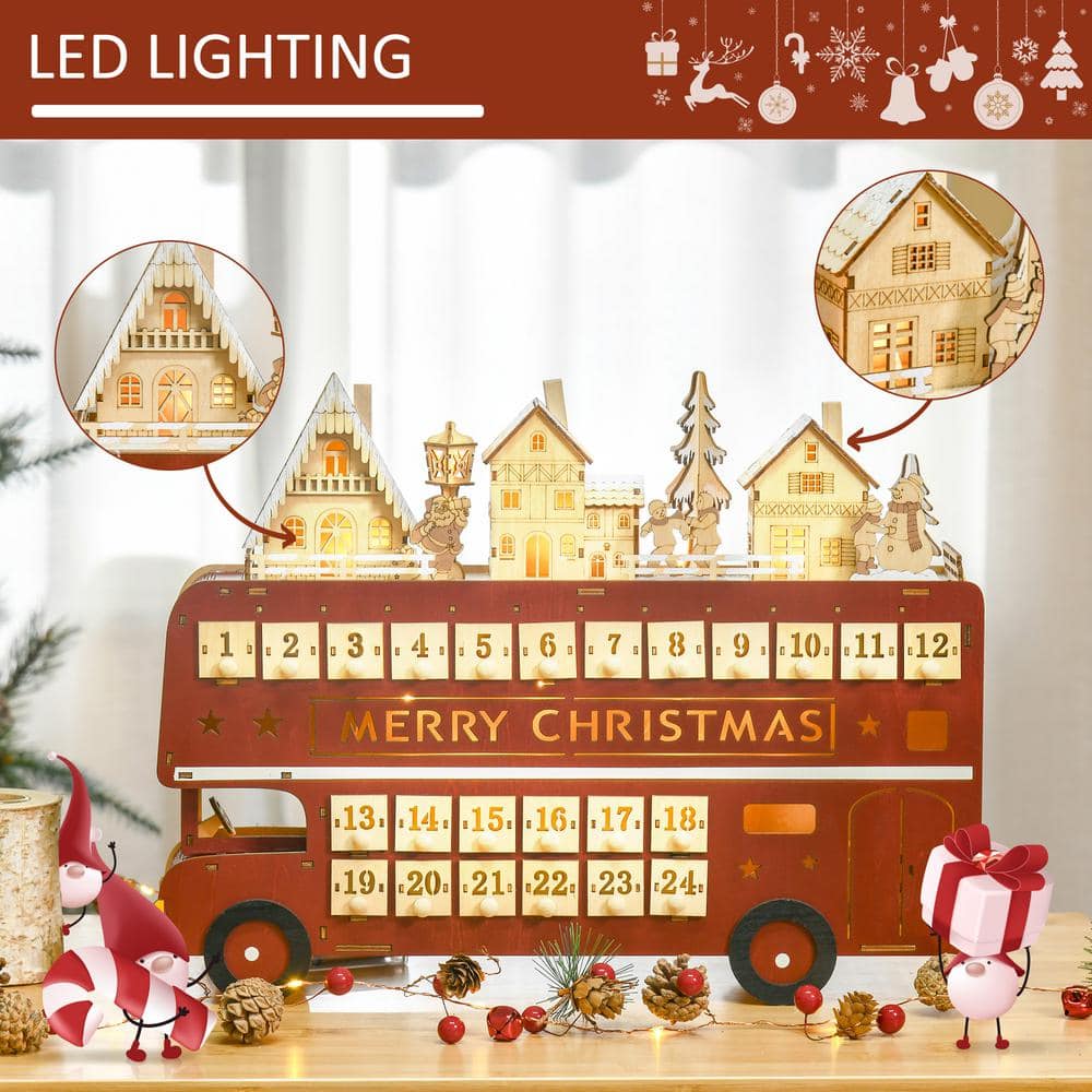 13.5 in. Christmas Village Bus Advent Calendar with Light Up Table and Countdown Drawer - Hercitys