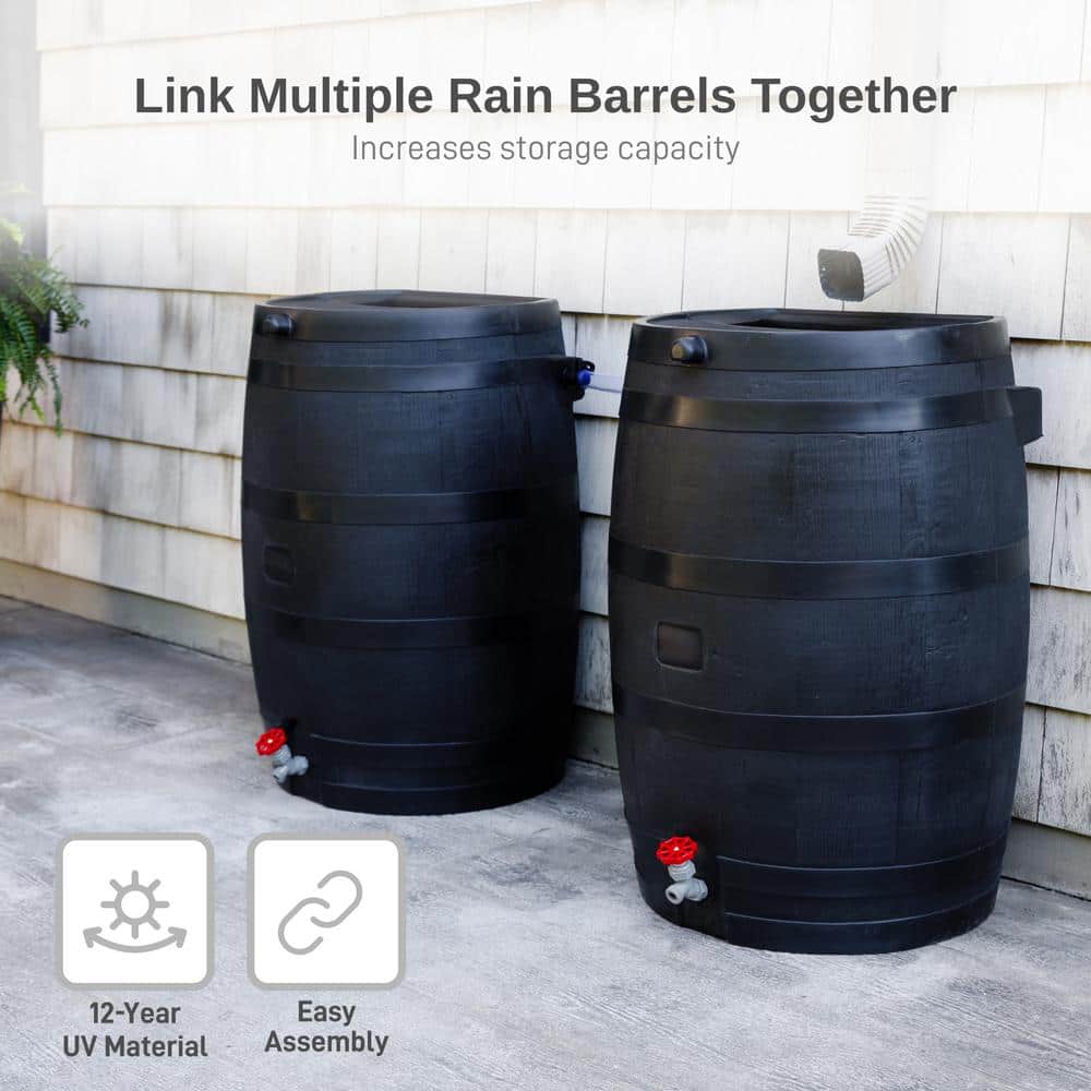50 Gal. Rain Barrel Black Colour with Plastic Spigot - Hercitys