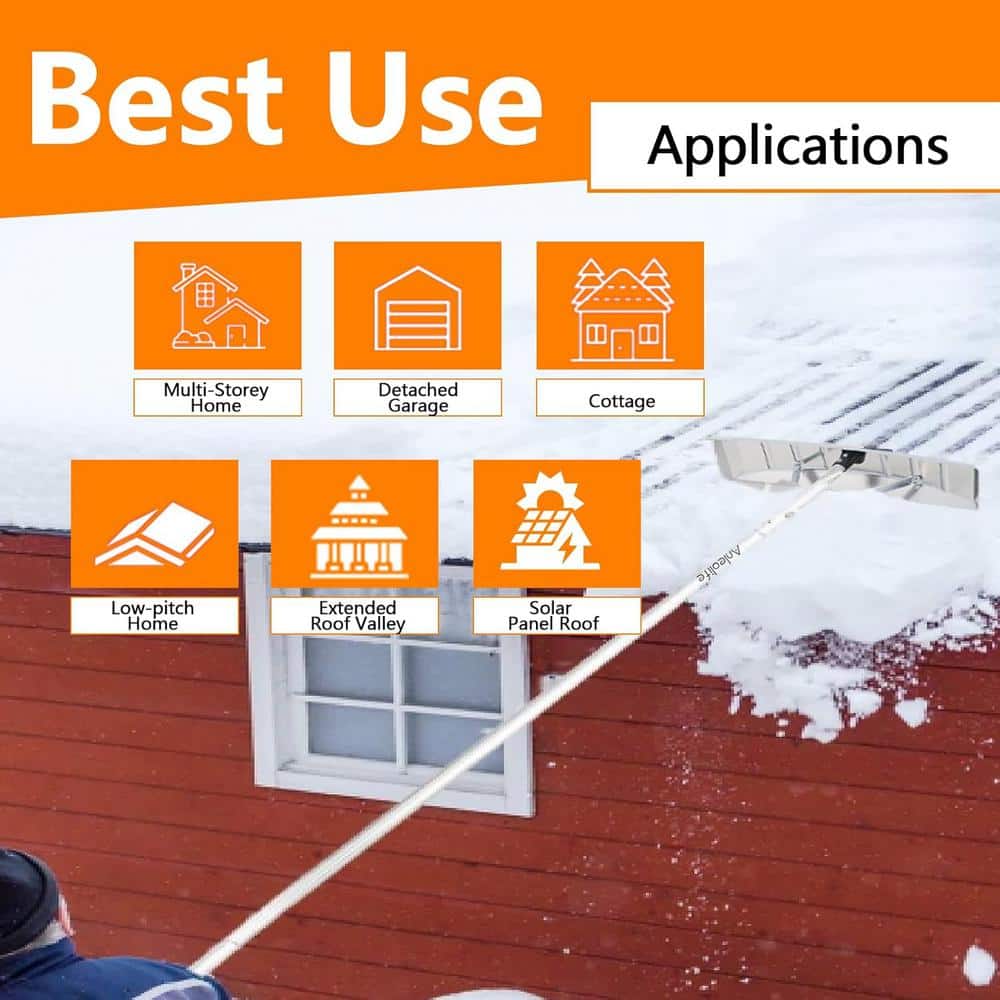 252 in. Aluminum Telescoping Handle Snow Roof Rake Shovel Large Blade Removal Tool with Extendable Poles - Hercitys