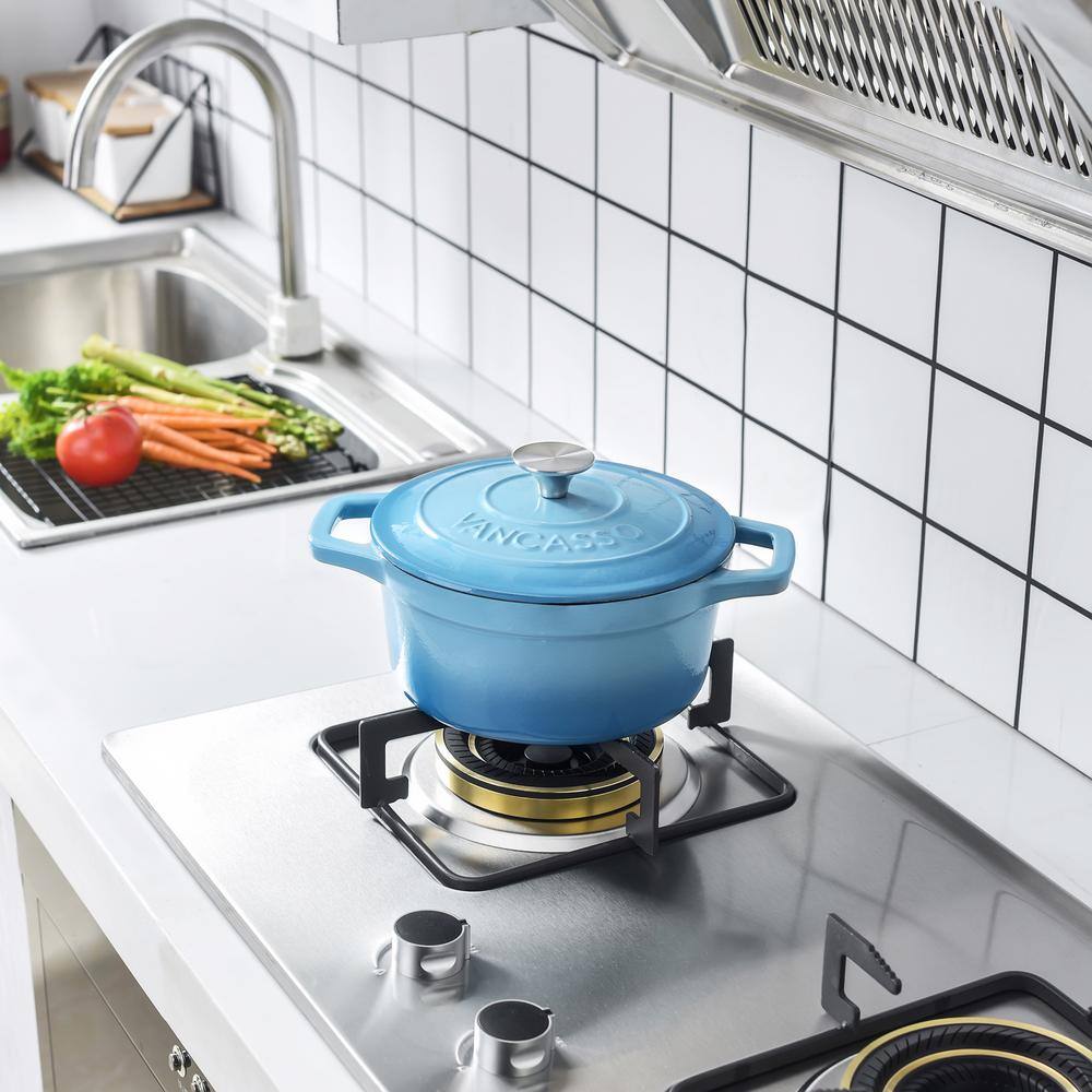 5 qt. Non-Stick Cast Iron Round Dutch Oven in Light Blue with Lid - Hercitys