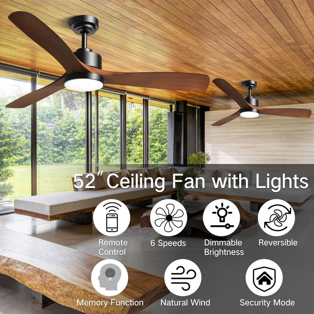 52 in. Adjustable Color Temperature Integrated LED Indoor/Covered Outdoor Black Ceiling Fan with Remote - Hercitys