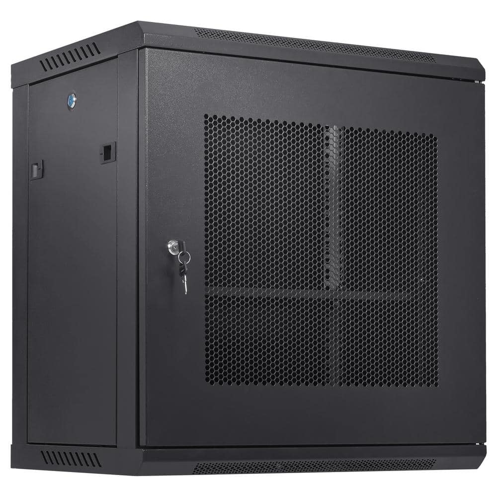 12U Wall Mount Steel Server Cabinet 25.2×15.5×17.7in. Depth Network Rack Enclosure Household Shelving Unit 1-Tier(Black) - Hercitys