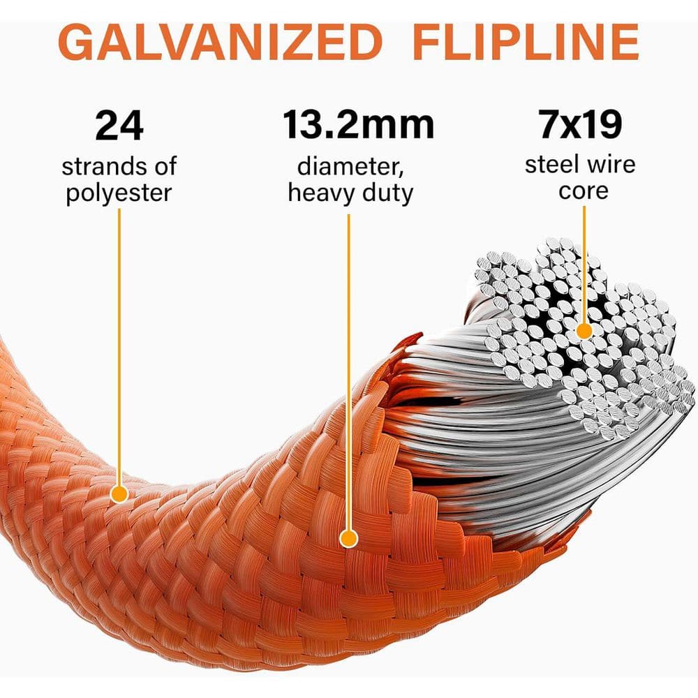 12 ft. Steel Wire Core Flipline Fall Protection Arborist Tree Climbing Lanyard with Swivel Snap Hook Carabiner Adjuster - Hercitys