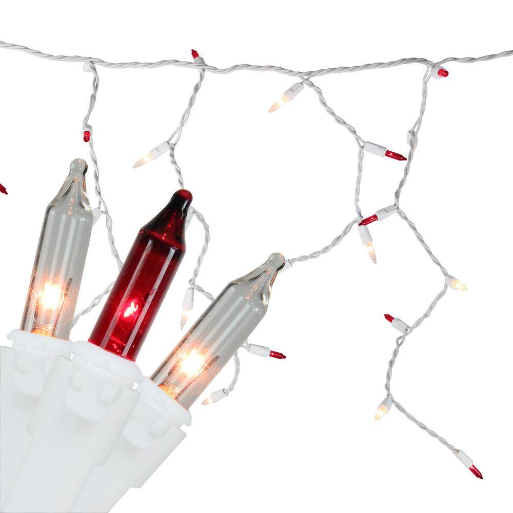 50-Light Red and Clear Mini Window Curtain Icicle Christmas Lights with White Wire - Hercitys